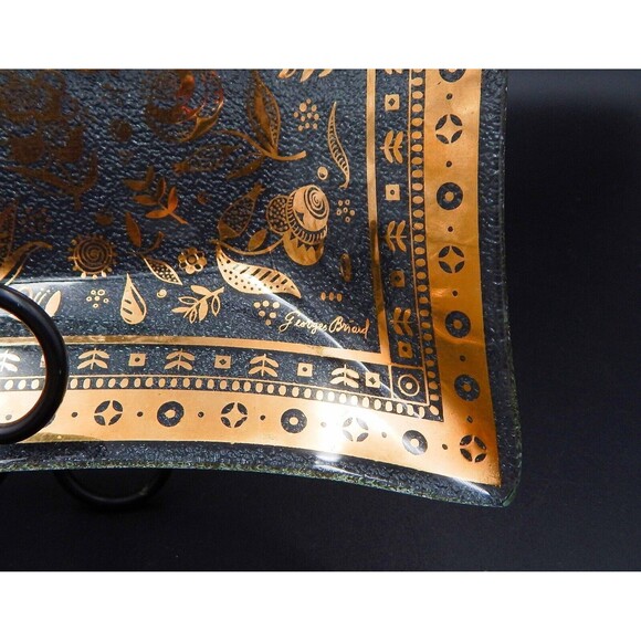 Georges Briard Persian Garden Bent Edge Gold Serving Tray Plate 11 Inch MCM - Picture 3 of 9